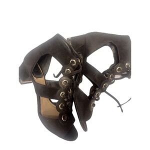 Dior Paris Black Suede Leather Lace Up Open Toe Heels Women's Size 38.5